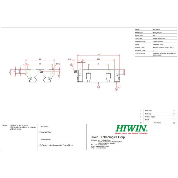 HIWIN HGW45HC Linear Guideway Machined Guide Rail Linear Guide Block