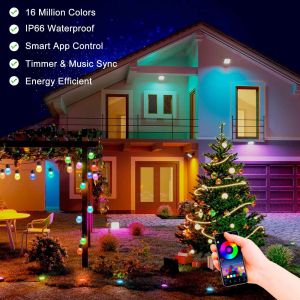 Dimmable 48ft RGB String Light Waterproof DC12V 15 Bulbs App Control
