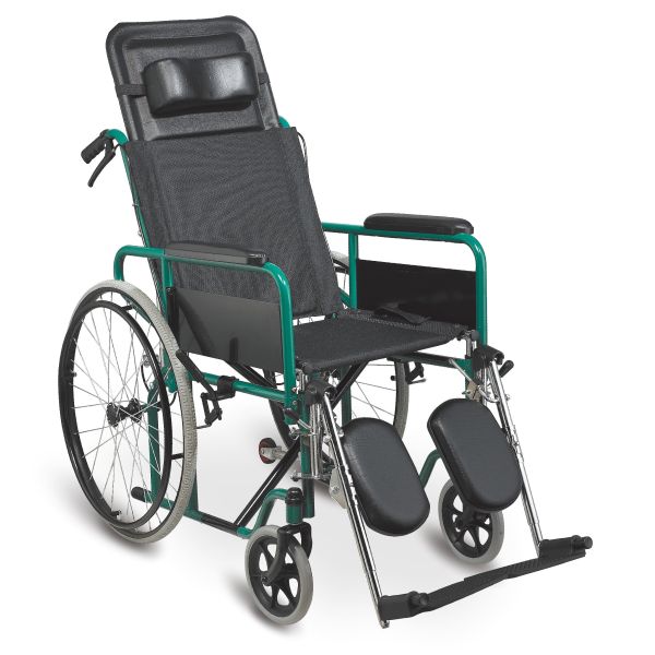 Quality High Back Folding Reclining Wheelchair Manual Standing With Solid Wheel Armrest wholesale