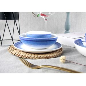 7.5“ Blue Colored Ceramic Soup Bowls with Reactive Effect and Embossed Rim