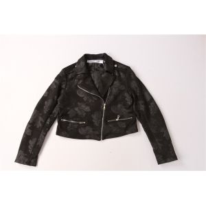 Black Red Cropped Ladies Suede Bomber Jacket With Jacquard Weave