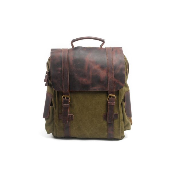 Quality CL-502 Army Green Mens Canvas Leather Bag Hight Quality Backpack wholesale