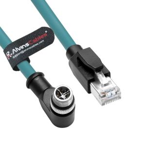 Alvin's M12 X-Code 8Pin-RJ45 Cat6a 8m RT Angle Green for Cognex/Keyence