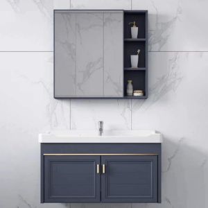 China Dark Blue 80cm Wall Mounted Bathroom Vanity Environmental Friendly on sale
