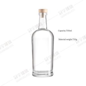 Glass Products Clear Round Brandy Gin Rum Vodka Tequila Liquor Bottle with Cork