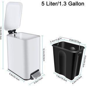 Small foot pedal Indoor Trash Can 5 Liter 1.3 Gallon Rectangular Step Garbage