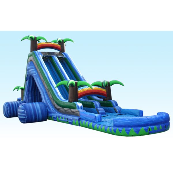 Quality 24Ft Wild Splash Slide , Blue Cliff Jungle Inflatable Double Lane Slide wholesale
