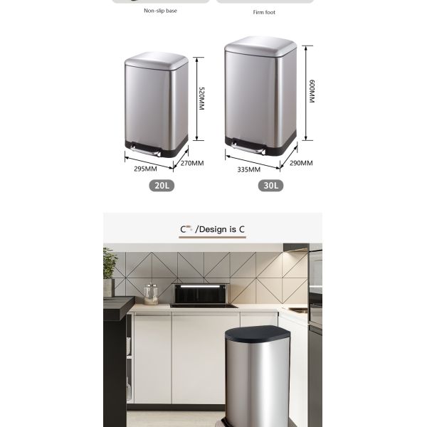 13 Gallon 30l 40l Large Capacity Flame Retardant Stainless Steel square Trash Can Bin for Kitchen
