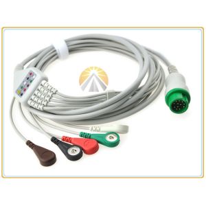 5 Lead Wires Mindray Ecg Cable , 12 Pin 5 Lead Ecg Cable Snap AHA For T5 T8