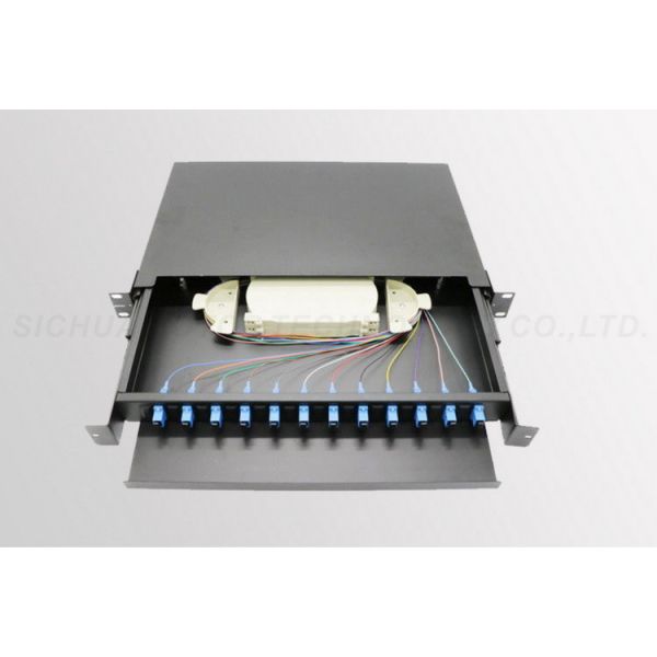 Quality SC 12 Core Fiber Optic Patch Panel 19 Inch 1U Rack Mount Pigtails Inside wholesale
