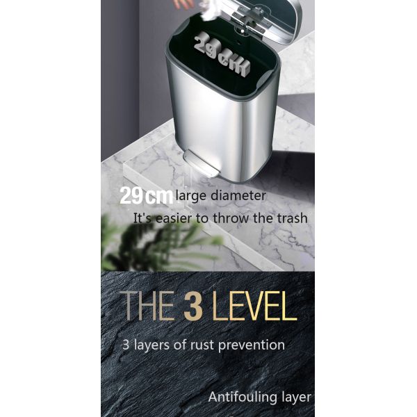 13 Gallon 30l 40l Large Capacity Flame Retardant Stainless Steel square Trash Can Bin for Kitchen