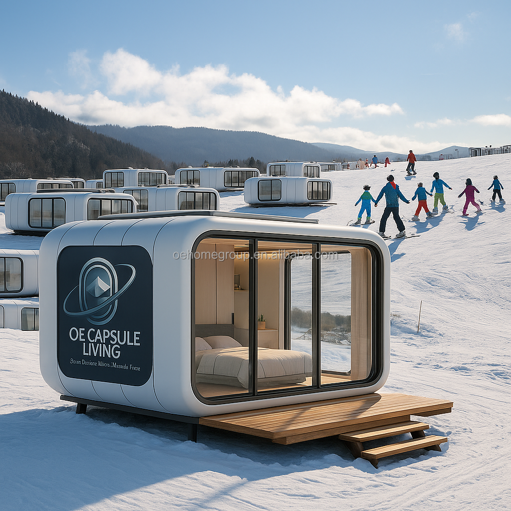 Prefabricated 40 Fthotel Modular Steel Space Capsule House Mobile Container Houses With Toilet For 5 Persons Bedroom