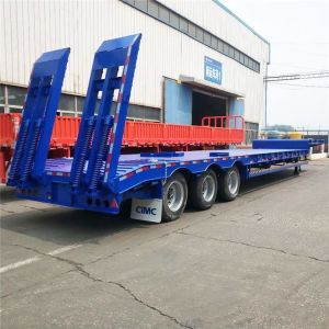 China 60T Tri Axle Low Bed Truck Trailer For Excavator Transport on sale