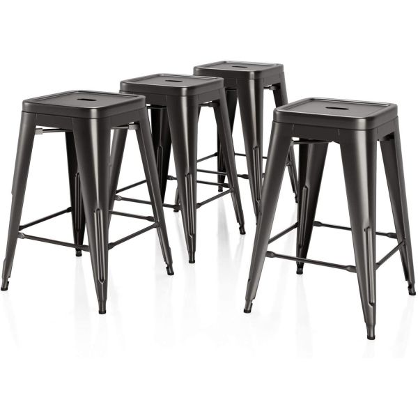 Quality 26 Inches Height Bar Stools Industrial Kitchen Stools Backless Black Metal Stackable Side wholesale