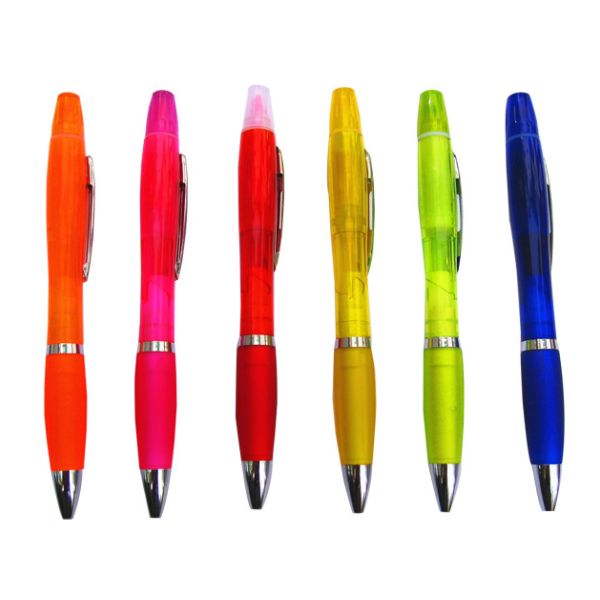 Quality plastic pen with highlighter, two use pen, two function ball pen wholesale
