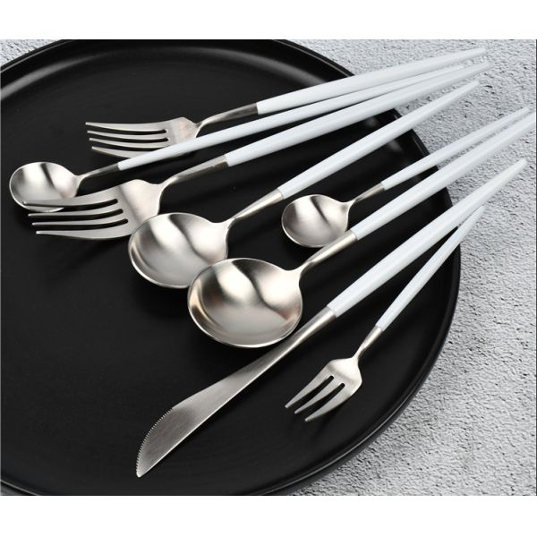 18/8 White Handle Stainless Steel Cutlery Set Flatware Set Dinnerware NC099
