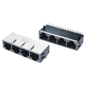 PCB mount 1x4 quad ports RJ45 connector multiple port modular jacks