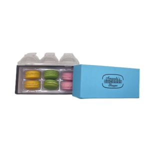Blue 6pcs Paper Macaron Packaging Box Kraft Paper With Plastic Inner Tray