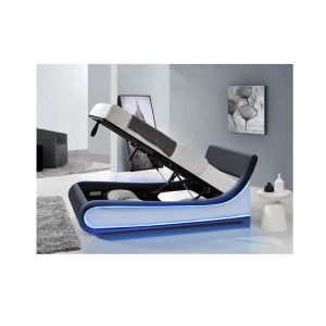 China King Size Modern Storage Bed Frame Faux Leather With Led Light on sale