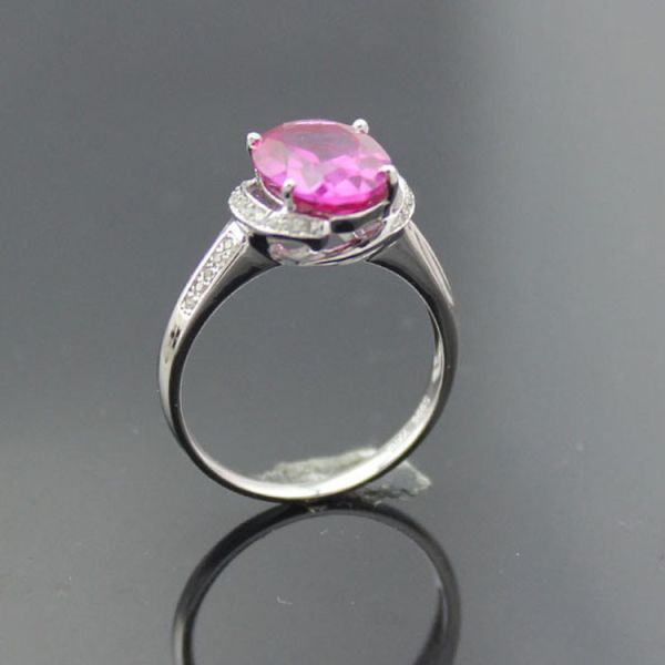 Quality White Gold Plated 9mmX11mm Pink Cubic Zirconia Silver Ring(F45) wholesale