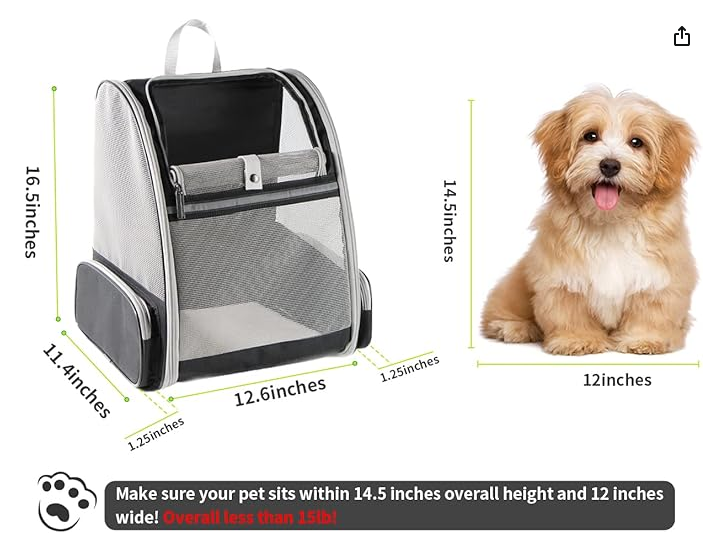 Pet backpack with blinds, suitable for small cats and dogs. It features a