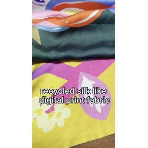 Cheap OEM soft smooth digital printing recycled satin silk like 50D polyester fabric for scarf for sale