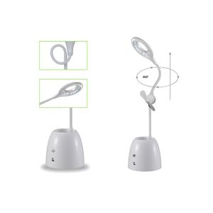 White Stepless Brightness Smart LED Table Lamp With Fan And Pen Holder