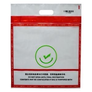 China Clear Tamper Evident Bag Security Tamper Proof Bags With Die Cut Handle on sale