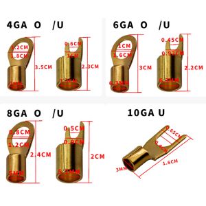 Audio Crimp Ring Terminal Gold Plated 0GA/ 2GA /4GA /6GA /8GA / 10GA