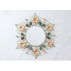 China Wrought Frame Decorative Framed Metal Flower Mirror on sale