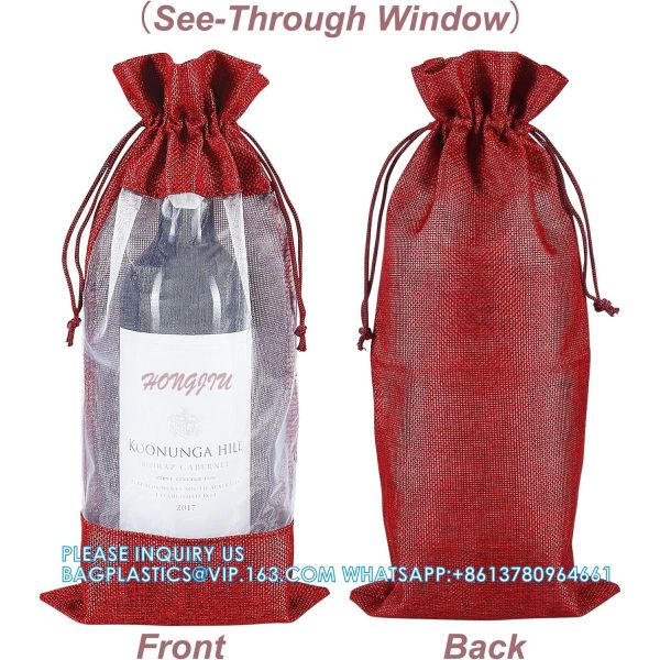 Organza Gift Bags, Jute Red Wine Bags, Burlap Bottle Pack 750ml With Sheer