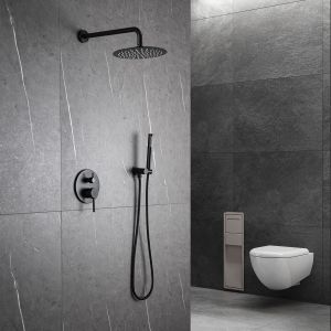 Matte Black Rain Shower Faucets With Hand Shower Combo With Round Shower Head 2