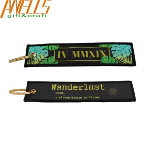Double Side Custom Woven Keychain Polyester Material Embroidered Key Tags