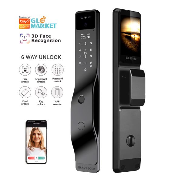 Hot selling black intelligent door lock with facial recognition and active