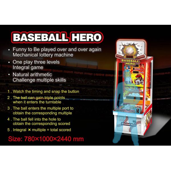 Mall Coin Pusher Arcade Machine Kid Baseball Hero Sport Game Machine