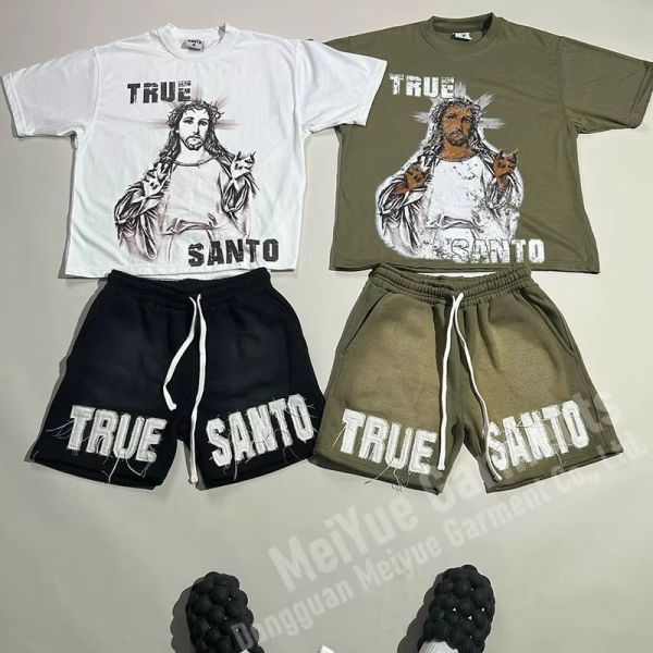 Quality Streetwear Applique Heavyweight Two Piece Shorts Set wholesale