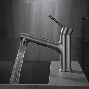 Cheap Brass Pull-Out 360°Swivel Single Hole Single Handle Basin Mixer In Grey Matte Black Gold for sale