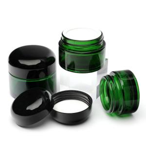 China Empty Round Green Glass Cosmetic Cream Jars 20g 30g With Screw Lid on sale