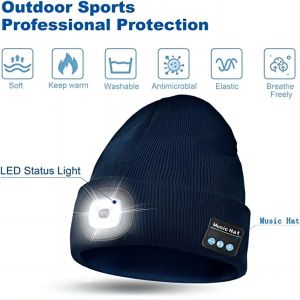 Winter Night Working Wireless Bluetooth Headphones Hat With 3 Adjustable LED