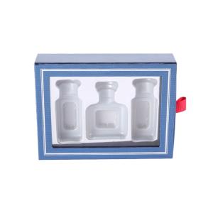 Bule Empty Small Cardboard Gift Boxes , Pull Out Drawer Box With 3 Cavities