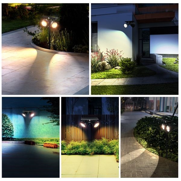 Human Motion Sensor Twin LED SpotLight Solar Panel Wall Light