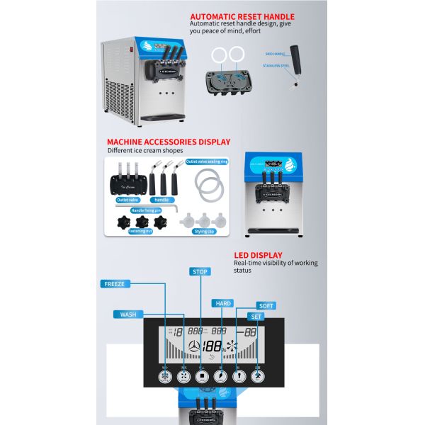 Commercial Soft Ice Cream Machine Three Flavors Ice Cream BT-36ETB