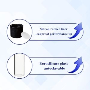 Borosilicate Glass Serological Test Tubes with Black Bakelite Screw Caps Silicon