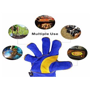Blue Welding Work Gloves Wrist Stitching Reinforce For Hand Protection