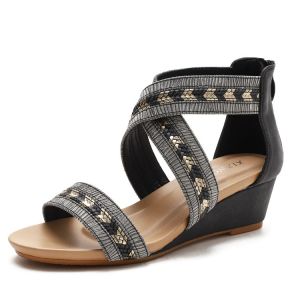 BS054 Wedge Heel Sandals Women Summer Non-Slip Word With Open Toe Roman Shoes