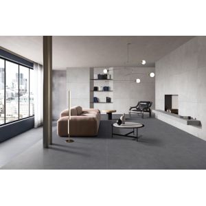 China Digital Glaze R9 Cement Look Ceramic Floor Tiles Dark Grey on sale