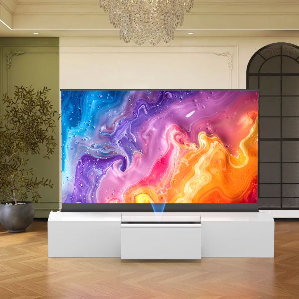 Quality White Ultra Short Throw Cabinet 120 Inch Laser TV Cabinet For Projector Motorized TV Cabinet wholesale
