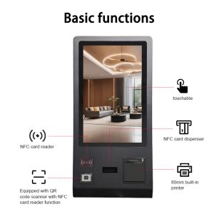 24 Hotel Self-Service Kiosk with NFC Card Dispenser & QR Reader & Thermal