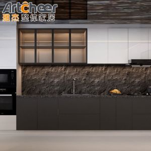 American Style Solid Wood Kitchen Cabinet with Quartz Top and MDF Door Material