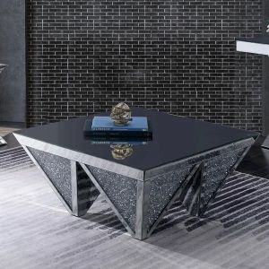 Unique design diamond shaped mirrored coffee table crushed diamond console table